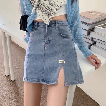 開叉牛仔半身裙女高腰新款夏ins潮設計感小個子包臀a字牛仔裙