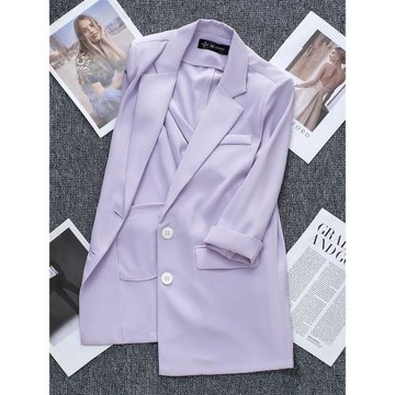 紫色雪紡西裝外套女2025新款春夏季薄款韓版寬松休閑垂感氣質西服