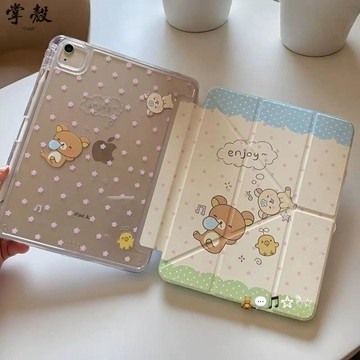 卡通可愛睡眠輕鬆熊 透明平板保護殼 帶筆槽 iPad 10 11 12 Air M4 11吋 Pro M5 A16