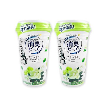 (2瓶超值組)日本Unicharm嬌聯-強力消臭寵物尿便味貓砂盆除臭顆粒香香豆450ml/瓶-花園香(綠)(貓廁所芳香吸臭劑,消臭大師貓砂隔臭留香珠)