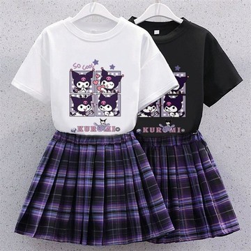 台灣出貨 女童jk套裝夏季2026新款兒童庫洛米衣服中大童短袖百褶裙子兩件套 女童套裝 女童夏季套裝 女童兩件套