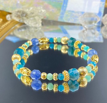 藍色多瑙河 | 藍磷灰 藍東陵 天河石 | 優美色彩 | 女士水晶手鍊