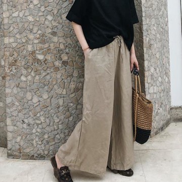 2025春夏新女 日系韓版大碼復古棉麻亞麻寬松顯瘦闊腿褲長褲