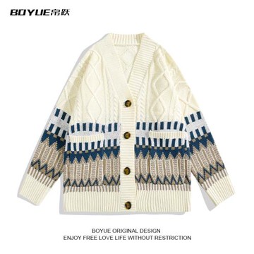 BOYUE帛躍秋冬季寬松開衫毛衣男女小個子針織衫外套慵懶復古韓版