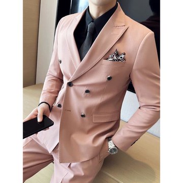 高級感雙排扣西裝男套裝韓版修身英倫休閑百搭商務正裝西服三件套