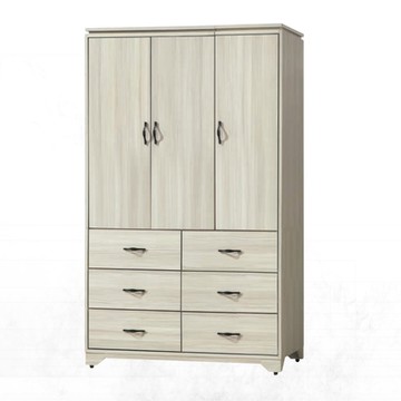 文創集 邁森4尺三門六抽衣櫃(內含穿衣鏡面)-119.3x55x202cm免組