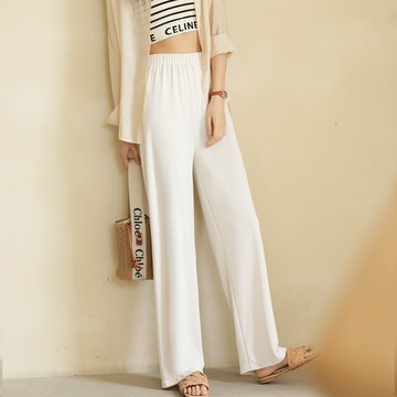 KPUWARM - 腰鬆緊輕薄透氣高腰修身長褲-簡約白