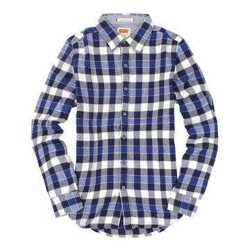 美國百分百【全新真品】Levis 襯衫 長袖 上衣 休閒衫 藍 格紋 毛呢 厚 學院風 純棉 男 XS號