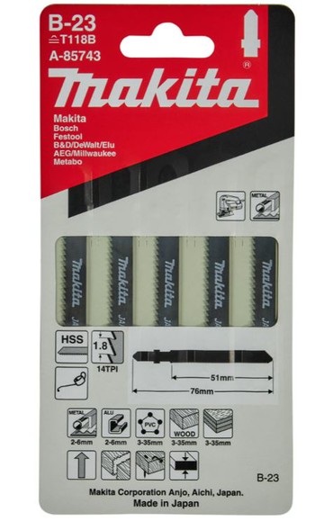 MAKITA 牧田 A-85743 B-23 線鋸片 5入 高速鋼 一般切割 適用 裝飾層板 膠合木頭