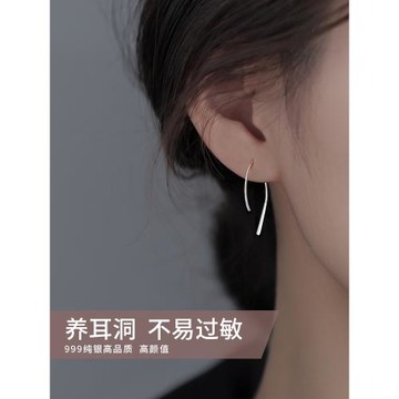 【巷南】999純銀線條耳環小眾設計女新款2025爆款耳釘高級感耳飾