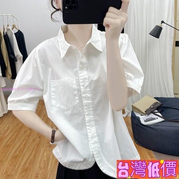悅裳💎台灣免運💎新款夏季小清新短袖襯衫上衣女翻領寬鬆休閒時尚百搭顯瘦襯衫女小清新短袖上衣翻領寬鬆休閒時尚百搭短袖