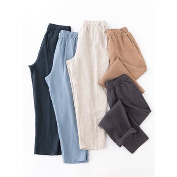 純亞麻哈倫蘿卜褲 寬松顯瘦休閑褲小腳褲百搭長褲女春夏麻褲22636