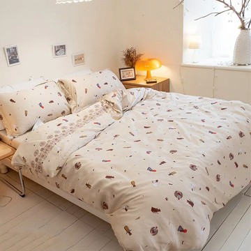 棉床本舖 100%天絲 60支 雙人 床包三件組 台灣製 喵努比斯 插畫家聯名款  床包 + 枕套 2個  喵努比斯 米色