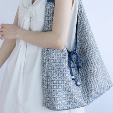 【藍嶼風】森系復古文青/新中式風色/織菱格托特單肩斜跨包