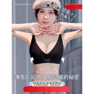 內衣女防下垂收副乳聚攏大胸顯小胸罩薄款無鋼圈果凍條軟支撐文胸