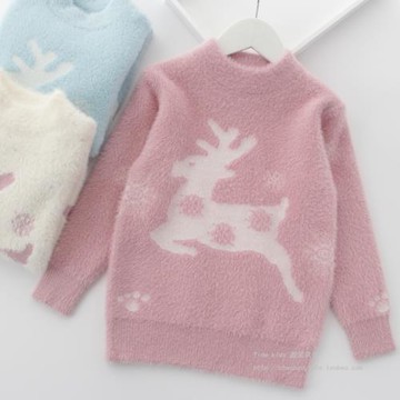 女童水貂絨毛衣2025新款秋冬裝洋氣套頭打底衫寶寶加厚針織毛線衣