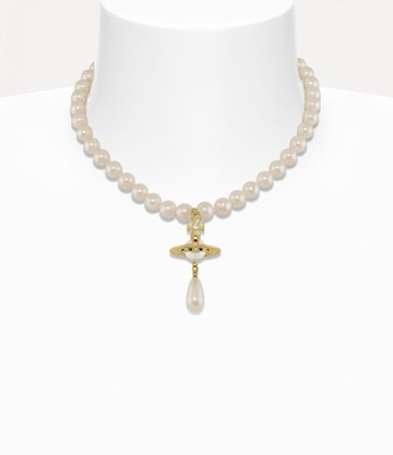 Vivienne Westwood One Row Pearl Drop Choker Gold Pearls Women