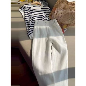 冰絲褲子夏季薄款小個子休閑褲白色闊腿褲女夏2024新款夏款涼涼褲