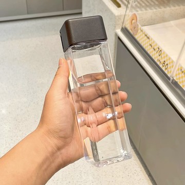 方形水壺 韓國原宿風透明水壺 水壺 塑膠 450ml 方形 文青 韓版 輕便 隨手 正方形 木紋 韓版原宿水杯 ins風