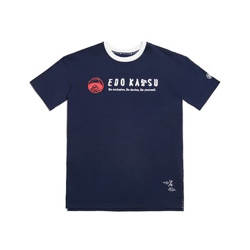 江戶勝 日系 女裝 棒球式長版短袖T恤(丈青色) #上衣