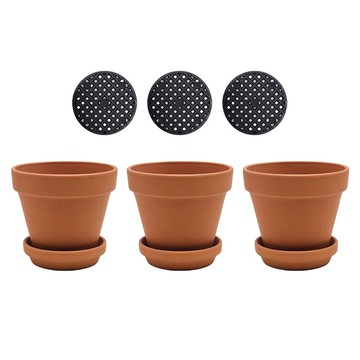 Gardenit 透氣德國陶盆 花盆 + 盆栽底盤 + 排水網 套組  3組  陶土色  花盆(12號) 支架(11號)