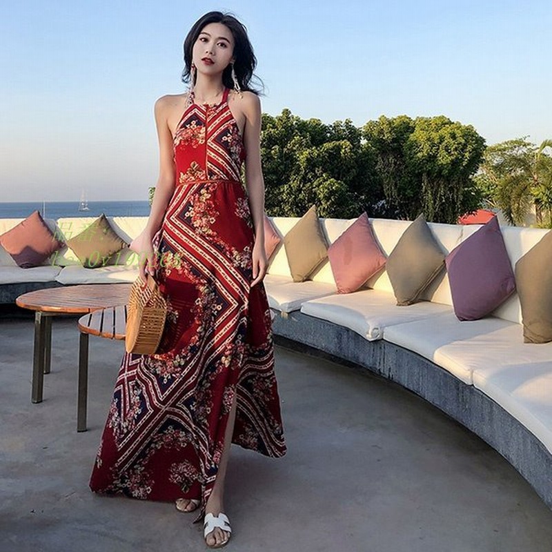 背中開き リゾートワンピ ハワイ リゾートワンピース ノースリーブ 体型カバー ボヘミア マキシワンピース 夏 ビーチ 大人な雰囲気満々 春 通販 Lineポイント最大0 5 Get Lineショッピング