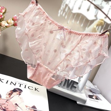 日系可愛性感網紗蕾絲內褲女透明誘惑少女甜美花邊低腰圓點三角褲