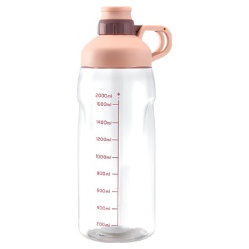 FOREVER 大容量健身運動水壺 喝水提示 彈蓋吸管  櫻花粉  2L  1個