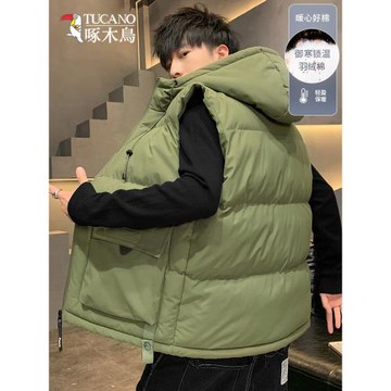 啄木鳥棉馬甲男士背心秋冬季2025新款連帽外穿坎肩加厚保暖外套男