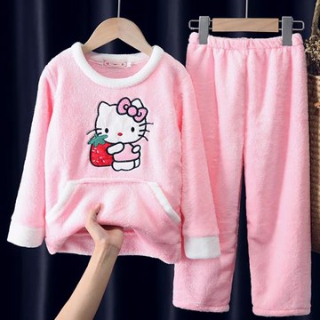 秋冬季兒童法蘭絨睡衣女童寶寶男童女孩子學生小中大童加厚家居服