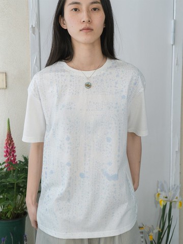 舒適柔軟雪花棉大畫幅雨滴印花百搭圓領休閒寬松T恤