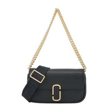 MARC JACOBS THE J MARC 光滑皮革翻蓋鏈帶斜背/肩背包-迷你/黑