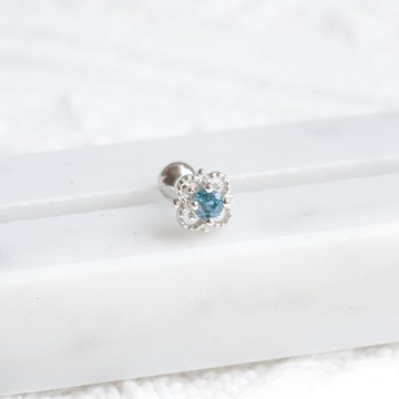 倫敦藍托帕石925純銀幸運草轉珠耳環