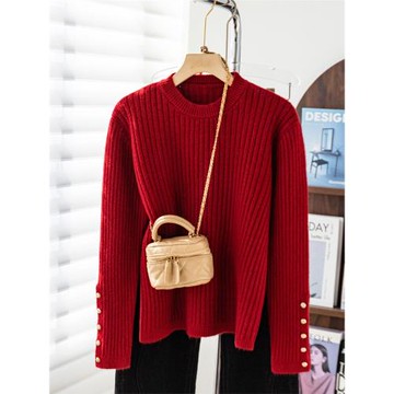 毛衣女秋冬2025新款寬松顯瘦加厚小個子紅色內搭針織打底衫上衣