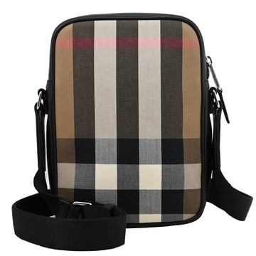 BURBERRY PADDY 經典格紋帆布斜背方包/記者包.黑邊