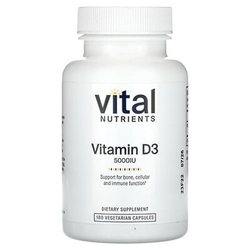 Vital Nutrients, 維生素 D3，5000 國際單位，180 粒素食膠囊