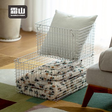 日本霜山 可層疊不鏽鋼置物籃/收納籃(附提把)-XL