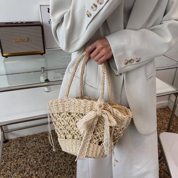 田園風小清新手提草編包海邊沙灘度假風手工編織包包法式泰國草包