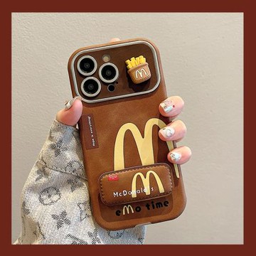 蘋果16promax手機殼新款14秋冬16pro復古13立體M記薯條15promax創意支架iPhone16高級感12大視窗全包防摔適用