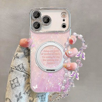 適用蘋果17promax手機殼iphone15漸變蝴蝶16旋轉支架14全包鏡頭13