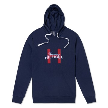 TOMMY 熱銷印刷大H文字圖案連帽T恤-深藍色