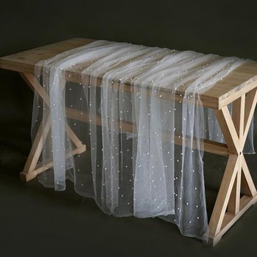 蛋糕攝影背景布 甜品臺桌布 珍珠紗窗簾道具布 仙女風白色桌布