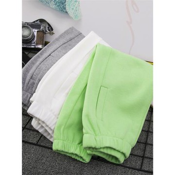 男童春秋款運動褲白色2024新款兒童純色休閑褲純棉韓版女童褲子潮