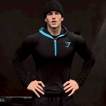 GYM 男士肌肉健身運動連帽衫 彈力 速乾 長袖 半拉鍊 連帽上衣 現貨