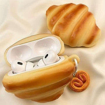 ins趣味可愛牛角包保護套airpod4耳機套 適用airpod4耳機殼 蘋果耳機Pro/2/3代保護套