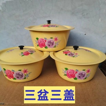 🔥臺灣出貨🔥带盖盆发三套老式怀旧面盆带盖盆汤锅家用猪油调料碗厨房不可加热