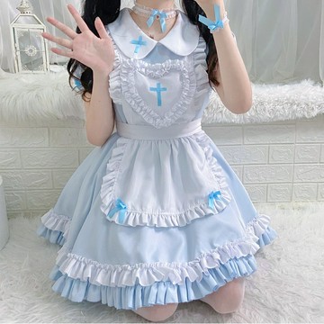 【甜系軟妹】Lolita女僕裝 連衣裙 女裝 Cosplay裙 動漫女僕裙 十字架裝飾 天藍色 動漫展/日常穿搭/角色扮演