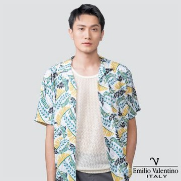 Emilio Valentino 范倫提諾古巴領短袖花襯衫-白