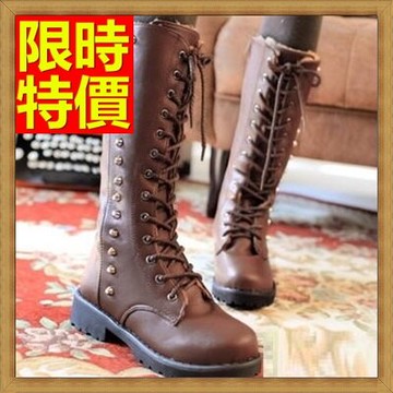 馬丁靴女高筒靴子-秋冬新款繫帶鉚釘真皮加厚保暖防滑女鞋子2色65d87【獨家進口】【米蘭精品】