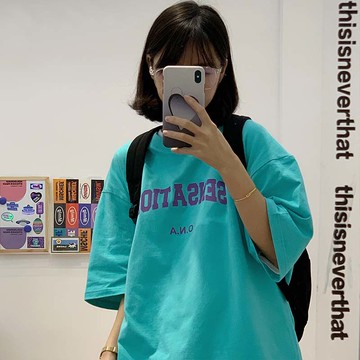 夏季湖藍色短袖T恤女新款ins潮原宿寬松顯瘦體恤半袖上衣